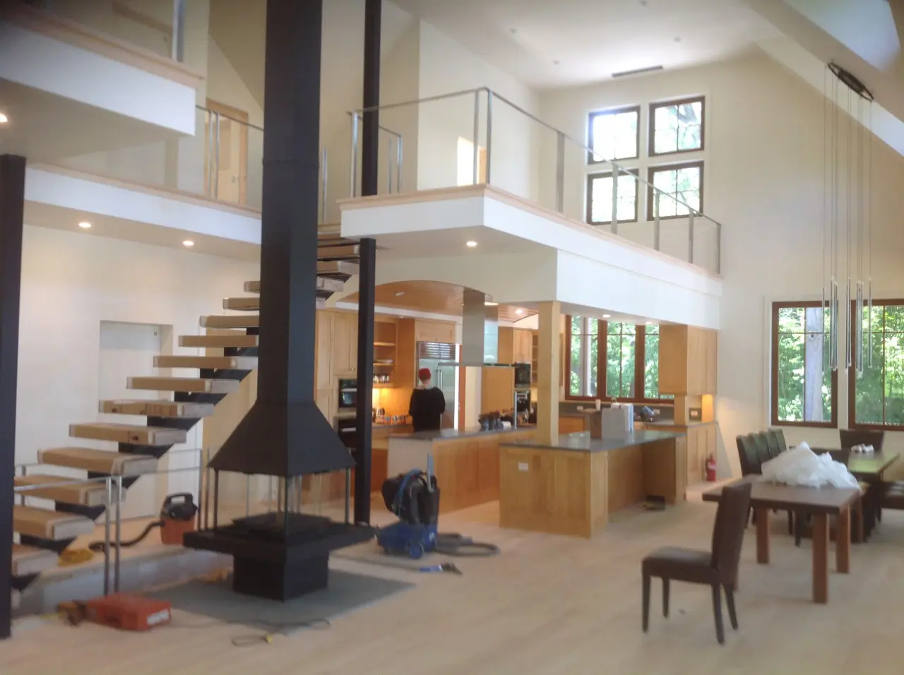 A kitchen and dining area